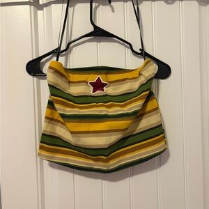 Forever21 Striped Green and Yellow Tube Top with Star detail